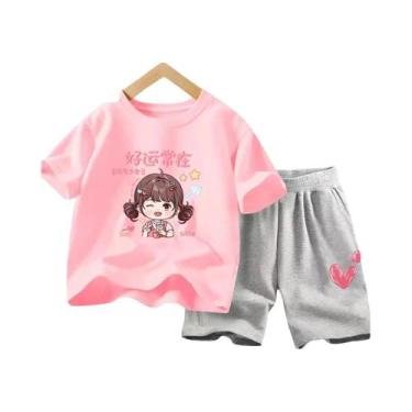 Imagem de Conjunto De Roupas De Verão Para Meninas Camiseta Com Flores E Shorts 