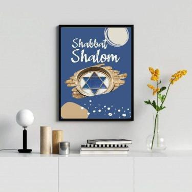 Imagem de Quadro Shabbat Shalom 45x34cm - Vidro e Moldura Branca