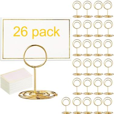 Imagem de Toncoo Pacote com 24 suportes de números de mesa premium e 24 cartões de mesa com borda dourada, suporte de cartão de visita, suporte de placa de mesa, porta-cartões de nome de mesa de casamento (dourado)