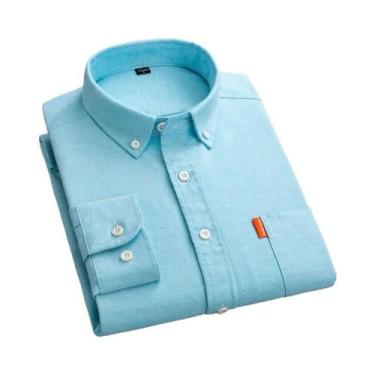 Imagem de Camisa Oxford Branca Masculina 100% Algodão Manga Longa Gola Dobrável 