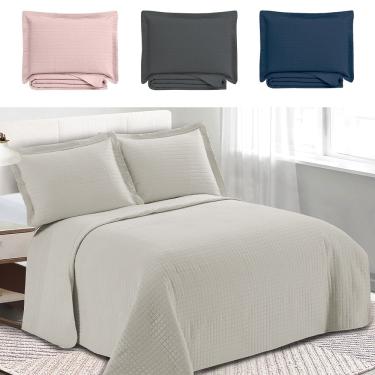 Imagem de Colcha Cobre Leito Casal kit 3 peças Dupla Face Microfibra Soft Ultrassônico - Camesa