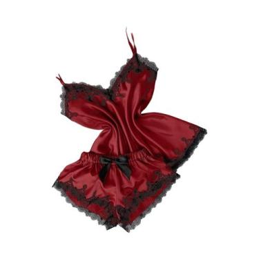 Imagem de Conjunto De Pijamas Sexy De Veludo Para Mulheres Com Camisola De Laço 