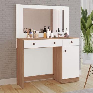 Imagem de Penteadeira Diva 100% MDF Tuboarte 1 Porta 2 Gavetas e Espelho, Amêndo