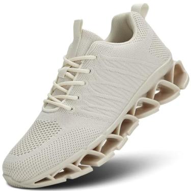 Imagem de Vooncosir Tênis de corrida feminino, confortável, moderno, com lâmina antiderrapante, tênis de trabalho, caminhada, esportes, tênis esportivo, Z77 Bege, 41