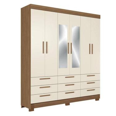 Imagem de Guarda Roupa Colombo 6 Portas 9 Gavetas Com Espelho Jatobá Areia Acetinado - Santos Andirá