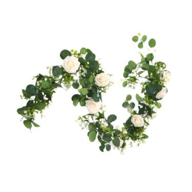 Imagem de Kuntesetty Guirlanda artificial de eucalipto, guirlanda de primavera, plantas suspensas com rosas para parede, porta de casamento, arco de Natal, Champanhe