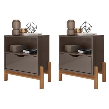 Imagem de Kit 2 Mesas De Cabeceira 1 Gaveta 004015 Cinza Perola Dcasa Cinza Perola