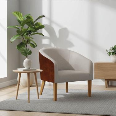 Imagem de Poltrona Sala Stella Pé Madeira Trapézio Sintético PU Nozes Linho Cinza D03 - D'Rossi
