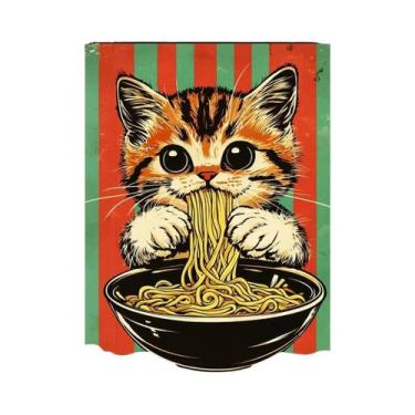 Imagem de Pôster De Lona Com Gato Japonês Comendo Macarrão, Arte Moderna Para Co