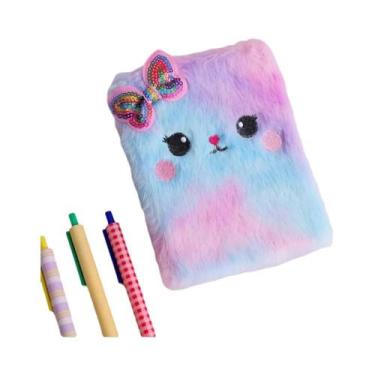 Imagem de Caderno De Pelúcia De Gato Cartoon Fofo Para Meninas, Diário Pequeno, 