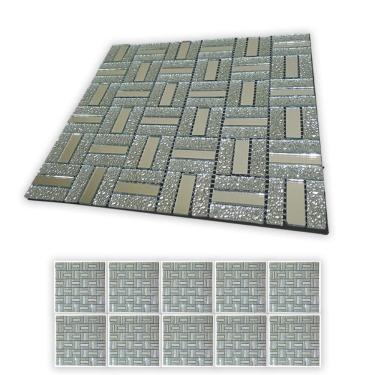 Imagem de Pastilha De Vidro Kit 10 Uni Adesiva Parede Sala Cozinha Banheiro Decorativa Facil Aplicacao Moderna Requintado Reforma