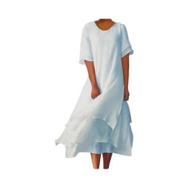 Imagem de Vestido Longo Feminino De Verão 2024 Com Decote Em V, Cor Sólida, Mang