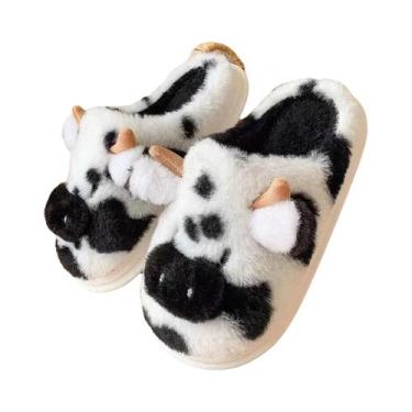 Imagem de Pantufas Femininas Quentes De Pelúcia Com Sola Grossa E Pelo De Vaca P