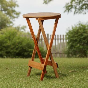 Imagem de Mesa Bistrô Dobrável Redonda com Madeira Maciça e Verniz - Marcenaria 