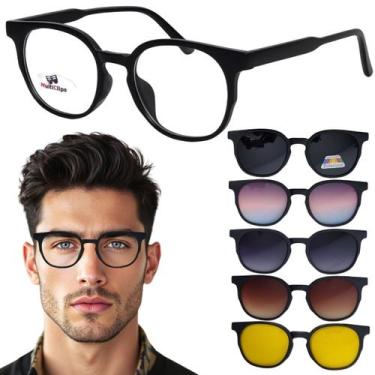 Imagem de Armação Óculos Para Grau Redondo Multiclips Clip On 6 Em 1, Preto