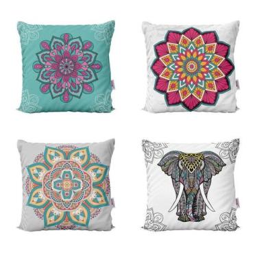 Imagem de Kit 4 Almofadas Mandalas Elefante Coloridas Para Sofá Decoração Person