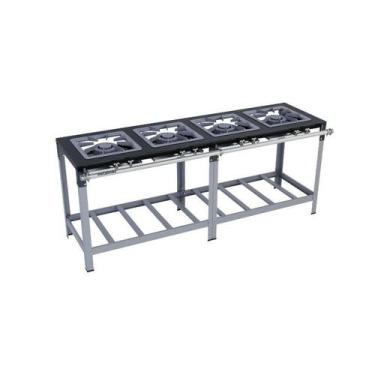 Imagem de Fogão Industrial 4 Bocas Duplas em Linha 40x40 Luxo Metalmaq