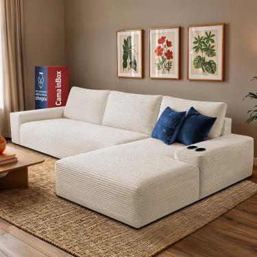 Imagem de Sofá Modular Evo de 3 Lugares com Chaise Dir Evo. Two 2,70m Boost Tech em Velourê Cama...