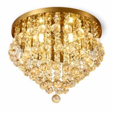 Imagem de Lustre Dourado Para Sala Base 40 cm Cristal Dourado Champanhe - Jana L