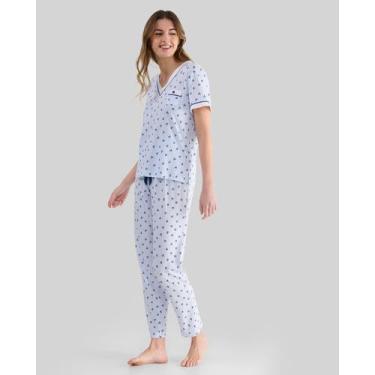 Imagem de Pijama Feminino Longo Estampado Macio Azul Marinho Lohe, Azul marinho,