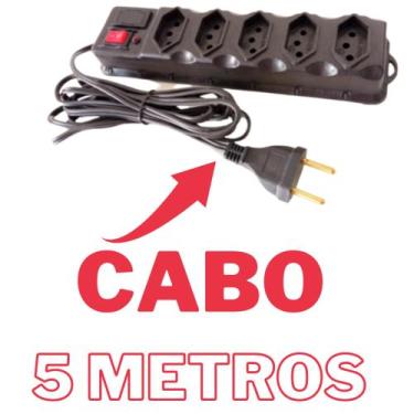 Imagem de Filtro de Linha Régua 5 Tomadas Cabo 3 Metros e 5 Metros bivolt Com Pr