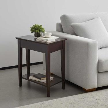 Imagem de Mesa Lateral Sala Com Prateleira Madeira Maciça Marrom Adan - IDIMEX