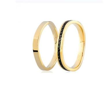 Imagem de Aliança de Ouro Amarelo e Diamante Negro 2,50mm - Safira, Único