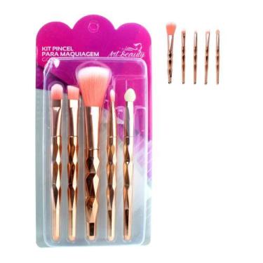 Imagem de Pincel Maquiagem Gold kit com 5 unidades Metalizado Beleza Pinceis Esf