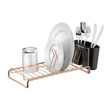 Imagem de Escorredor De Louças Pratos Copos Talheres Cozinha Compacto Rosé Gold 