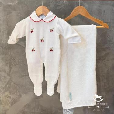 Imagem de Saída de Maternidade Tricot: Macacão c/ Body + Manta - Off White Cerej