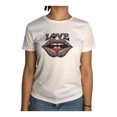 Imagem de Camiseta Feminina Dry Fit Estampa Love Colorida Nayre Modas BRANCO P