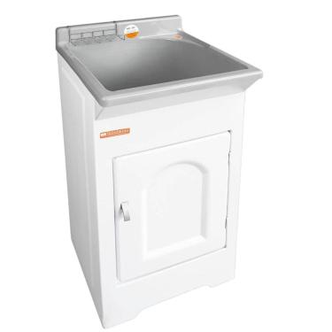 Imagem de Tanque de Lavar Roupa 20L Cinza com Gabinete 46x43x93cm Lavanderia Área de Serviço