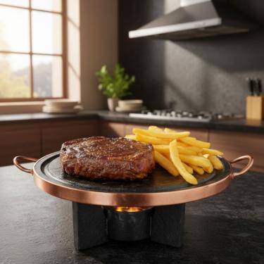 Imagem de Kit Fondue com Rechaud Chapa 27 de Pedra Sabão Retém Temperatura por 50min São José