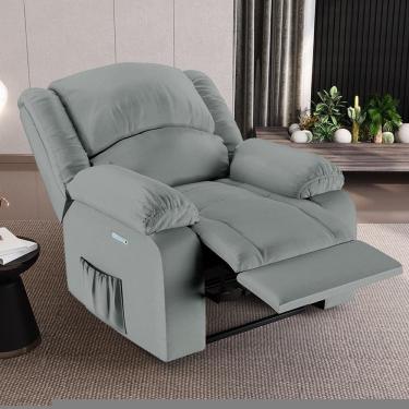 Imagem de Poltrona Reclinável Elétrica Madrid G23 com Massagem Usb Couro Sintético Cinza Gran Belo