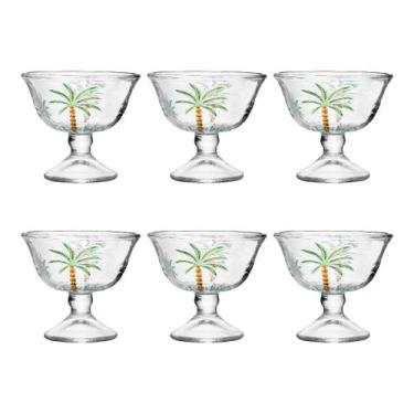 Imagem de Kit 6 Peças Taças de Sobremesa Cristal Transparente Palmeira Pintada 1