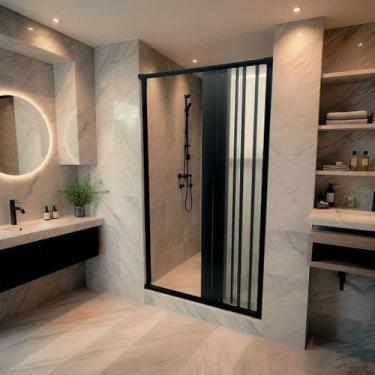 Imagem de Box para Banheiro de PVC 185x70cm Sanfonado Frontal Bcf Preto