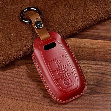 Imagem de WSWJDW Couro remoto masculino feminino porta-chaves capa porta-chaves porta-chaves anel porta-chaves, adequado para Audi A1 A3 A4 A5 Q7 A6 C5 C6, B vermelho