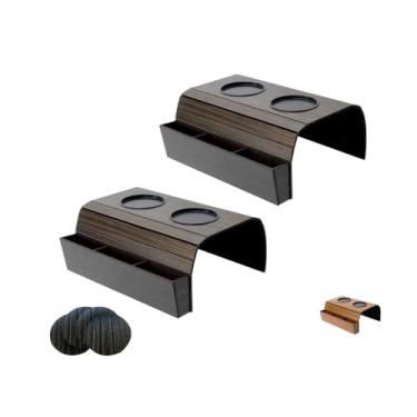 Imagem de Bandeja/Esteira Porta Copos para Braço de Sofá - Madeira Tabaco, Kit com 02 peças com porta controle