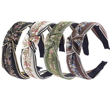 Imagem de Bohend Boho Headband Wide Knotted Sports Yoga Daily Use Turban Hair Hoop Retro Ethnic Trellis Print Hair Accessories for Women and Girls (A)