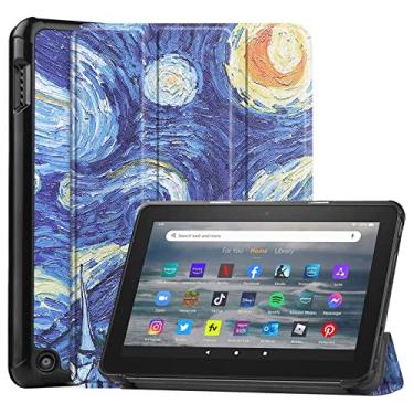 Imagem de Capa pintada de 7 polegadas para o novo tablet Kindle Fire 7 da Amazon (lançado em 2022-12ª geração) - capa à prova d'água com vários ângulos, à prova de choque