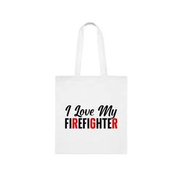 Imagem de Sacola de bombeiro, bolsa I Love My Firefighter, presente de bombeiro, presente para bombeiro, bolsa de ombro de bombeiro, bolsas reutilizáveis de bombeiro, ideia de de Natal, Branco