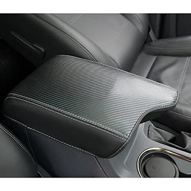 Imagem de INTGET Capa de console central para acessórios Ford Ranger 2019 2020 2021 2022 2023 Capa de assento de cachorro interior de couro protetor de tampa de apoio de braço para Ford Ranger (textura de fibra de carbono)