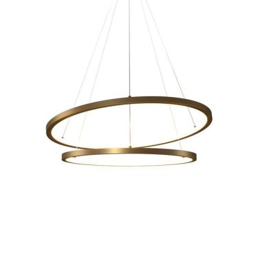 Imagem de Lustre Pendente Orluce Tabat OR1750 com 2 Aros 50/40cm Dourado Led Bivolt