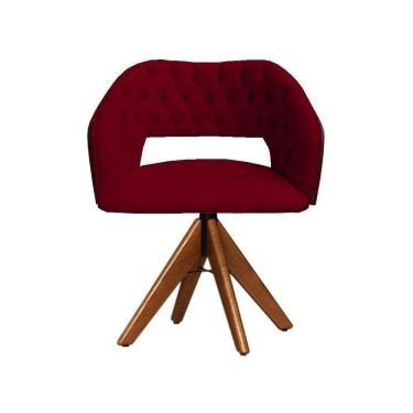 Imagem de Cadeira Decorativa Bia Com Capitonê Bordô Giratória Madeira