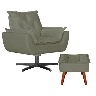 Imagem de Poltrona Base De Balanço + Puff Amamentação Suede Creme