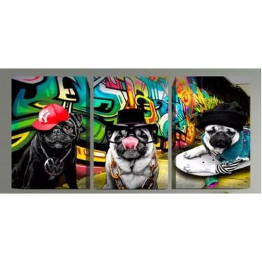 Imagem de Quadro Decorativo Cachorros Mafiosos 3 Peças 120X60 - Cantinho Da Arte