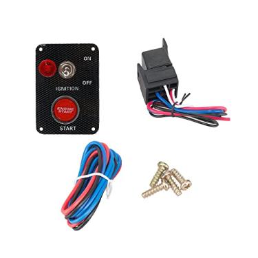 Imagem de TOTMOX Interruptor de ignição de fibra de carbono Racing 12v Interruptor de ignição Botão de partida do motor Painel de interruptor de partida do motor 3 em 1 botão de partida do motor de carro interruptor de LED para carro de corrida