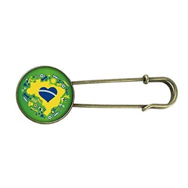Imagem de Pedido em forma de coração mapa do Brasil retrô broche de metal clipe de joias