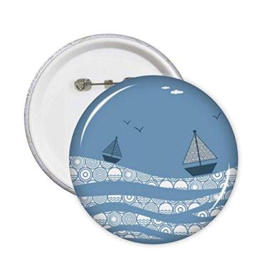 Imagem de Broche de ilustração de nuvem de paisagem de barco ondas do mar broche de emblema de botão decoração 5 peças