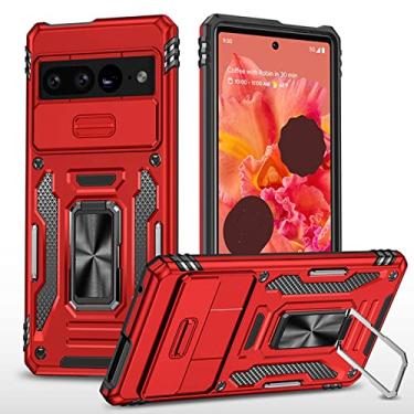 Imagem de YINGDAFENG Capa para Google Pixel 7 Pro, capa de celular resistente de grau militar com suporte de anel magnético, bumper TPU + capa híbrida à prova de choque de policarbonato rígido, vermelha